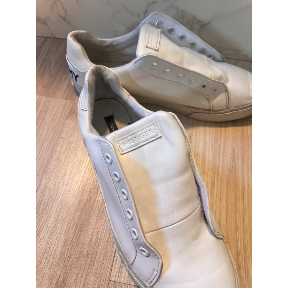 Tommy Hilfiger White Leather Laceless Slip On Sneakers Casual Shoes - Picture 6 of 9